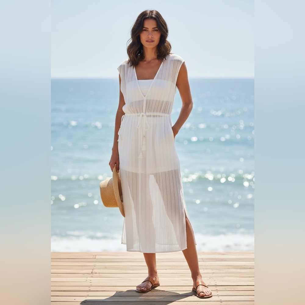 Vix Paula Hermanny White Sheer Beach Cover-Up Dress